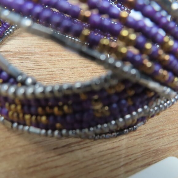 Vintage Purple Seed Bead Memory Wire Woven Cuff Bracelet Glass Cuff My Style - Picture 3 of 3